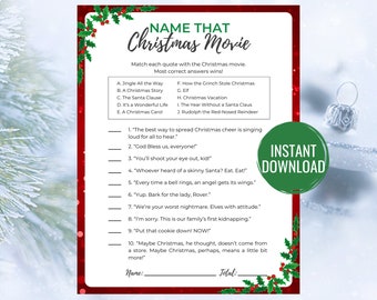 Name that Christmas Movie Game Printable Christmas Game Christmas Activity Christmas Party Game Christmas Game for Adults and Kids