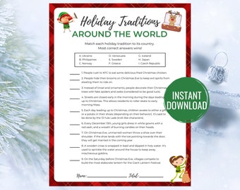 Holiday Traditions Around the World Game Printable Christmas Game Christmas Activity Christmas Party Game Game For Adults and Kids