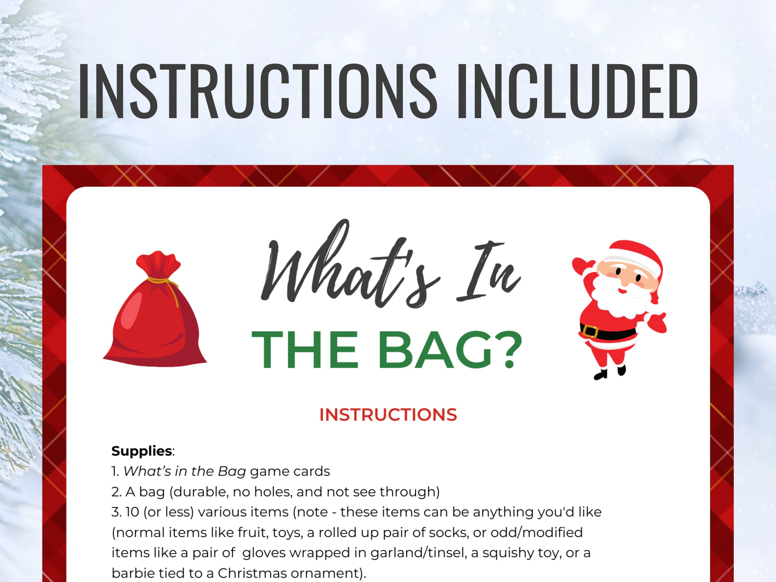 What s in the bag christmas game printable christmas game christmas