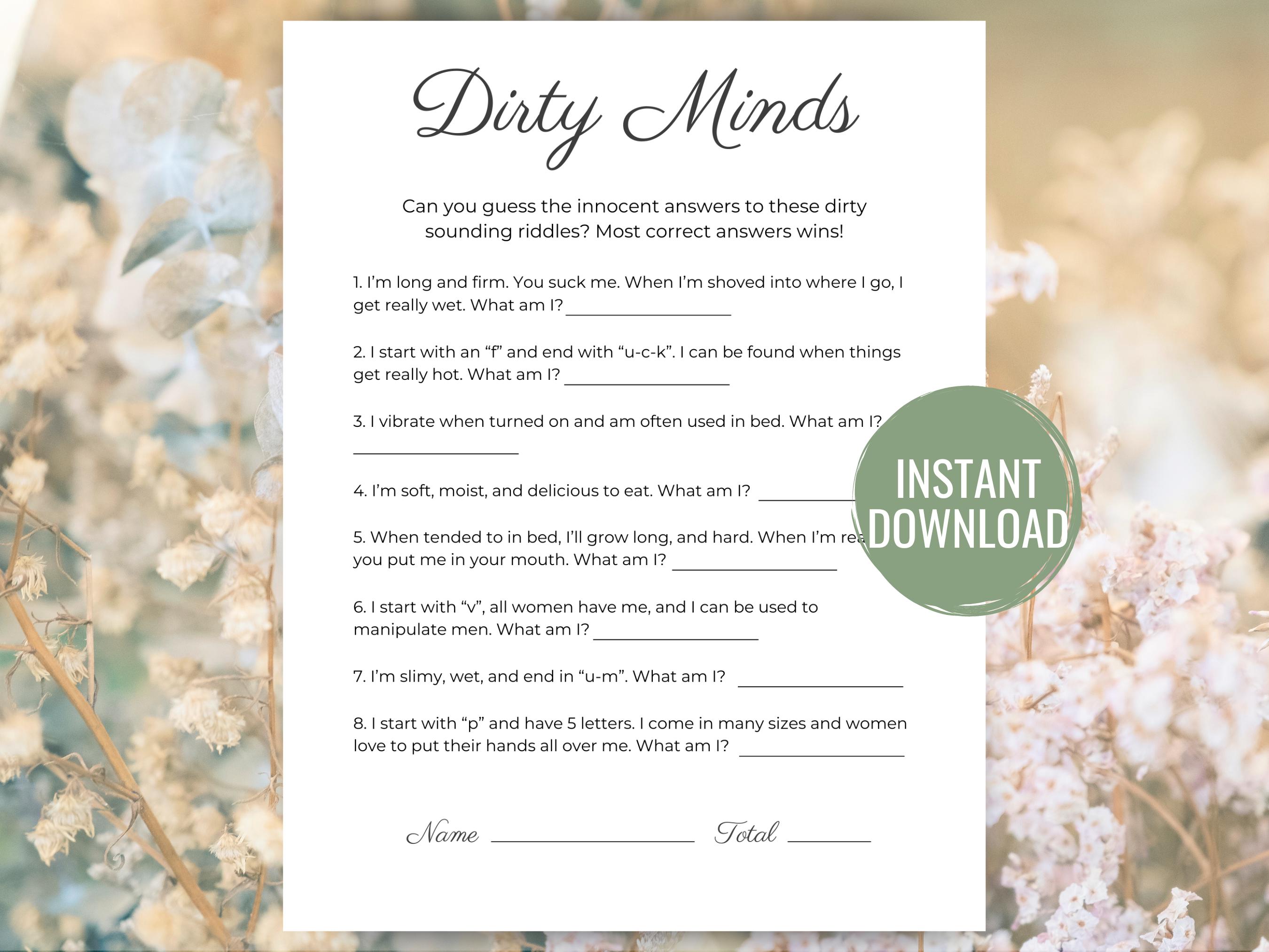 Bridal Shower Riddles Pdf Dirty Minds Bridal Shower Game | Printable Riddles (instant Download ...