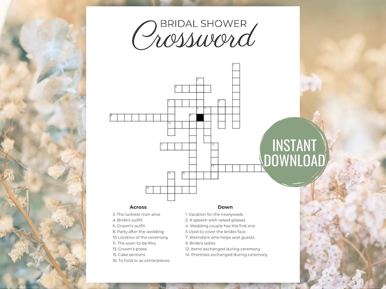 Bridal Shower Crossword Puzzle Wedding Crossword Puzzle Printable Bridal Shower Crossword Puzzle Wedding Crossword Puzzle Printable