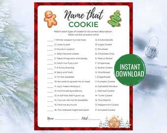 Name that Cookie Fun Christmas Game | Christmas Activity Sheet  | Christmas Party Games Printable | Christmas Game for Kids and Adults