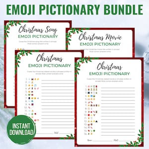 Christmas Emoji Game Bundle 4 Emoji Pictionary Printable Christmas Games Christmas Movie Emoji Game Christmas Song Emoji Game For Kids