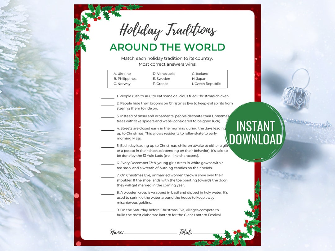 Holiday Traditions Around the World Game, Printable Christmas Activity ...