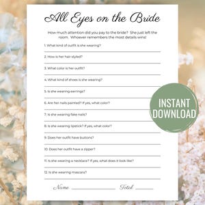 All Eyes on the Bride Bridal Shower Game Printable Fun Minimalist Wedding Shower Game Funny Bridal Shower Game Instant Download Memory Game