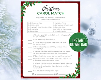 Christmas Carol Match Game Printable Christmas Game Christmas Activity Christmas Party Game Christmas Game for Adults and Kids