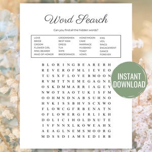 Ricerca di parole per matrimonio Gioco minimalista per matrimonio Gioco divertente per addio al nubilato Ricerca di parole Parola stampabile Trova un puzzle di ricerca di parole Gioco per festa nuziale