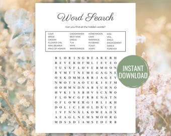 Wedding Word Search Game, Minimalist Bridal Shower (Digital Download)