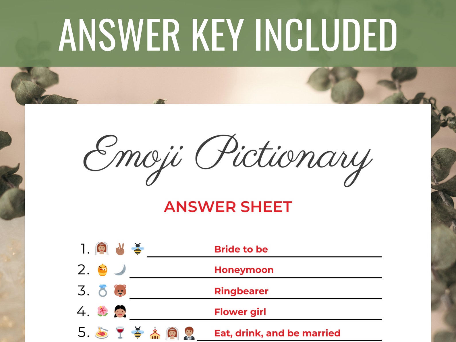 Bridal Emoji Game Emoji Pictionary Game Minimalist Bridal Party Games ...