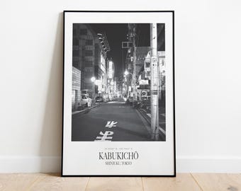 Kabukicho Tokyo Poster | Neon Street Japan Print | Monochrome City Photography A3 A2 A1 A0