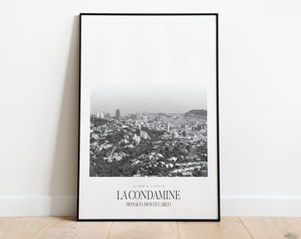 La Condamine Poster | Monaco Coastline View | Minimal Black and White Travel Print A3 A2 A1 A0
