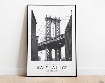Manhattan Bridge Poster | New York City Architecture Print | A3 A2 A1 A0 Urban Wall Art