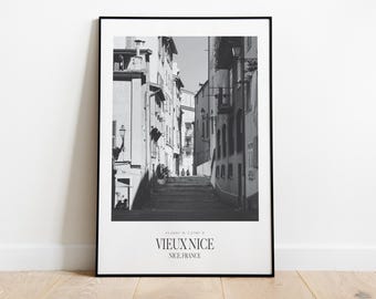 Vieux Nice Poster | Old Town France Print | Black and White Mediterranean Wall Art A3 A2 A1 A0