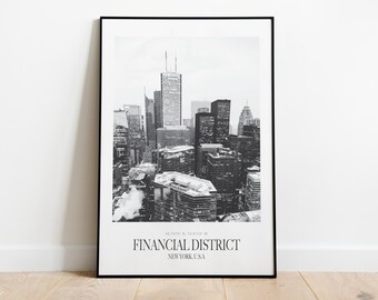 Financial District NYC Poster | Black and White Skyline Print | A3 A2 A1 A0 Wall Decor