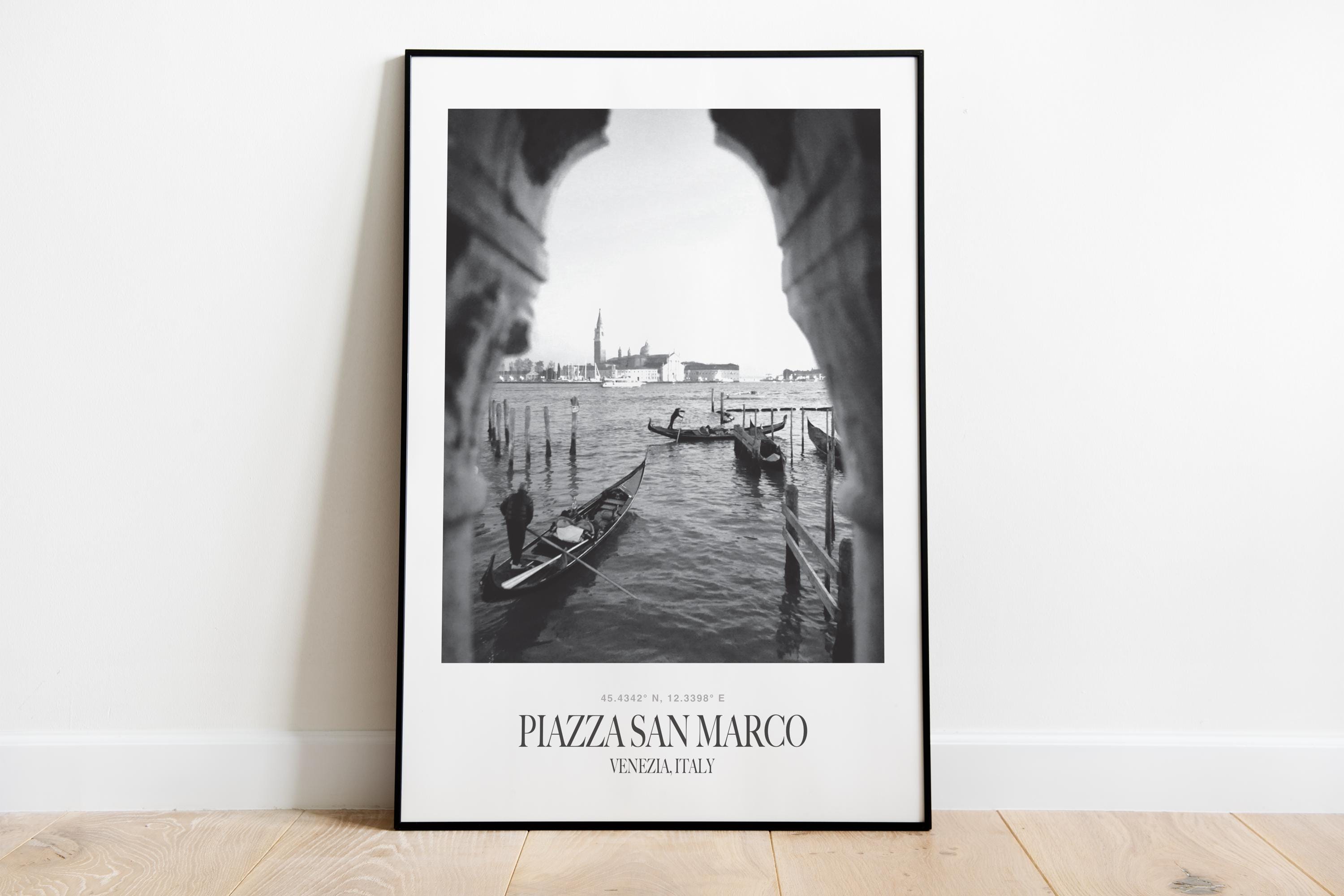 Piazza San Marco Venice Poster | Italy Gondola Print | Classic Monochrome Wall Art A3 A2 A1 A0