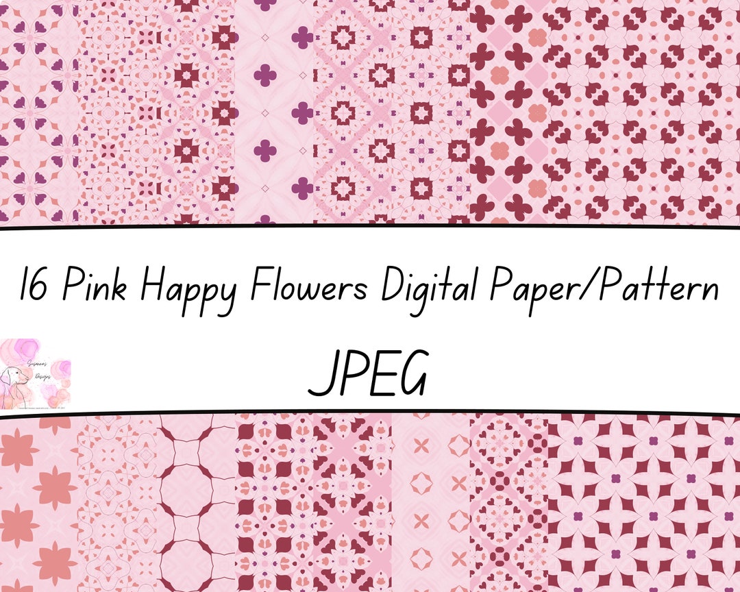 Pink Floral Digital Seamless Paper Pattern 16 JPG, Different Pink ...