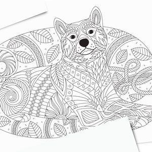 Página para colorir Shiba Inu: Cachorro feliz com corda (PDF e JPG)