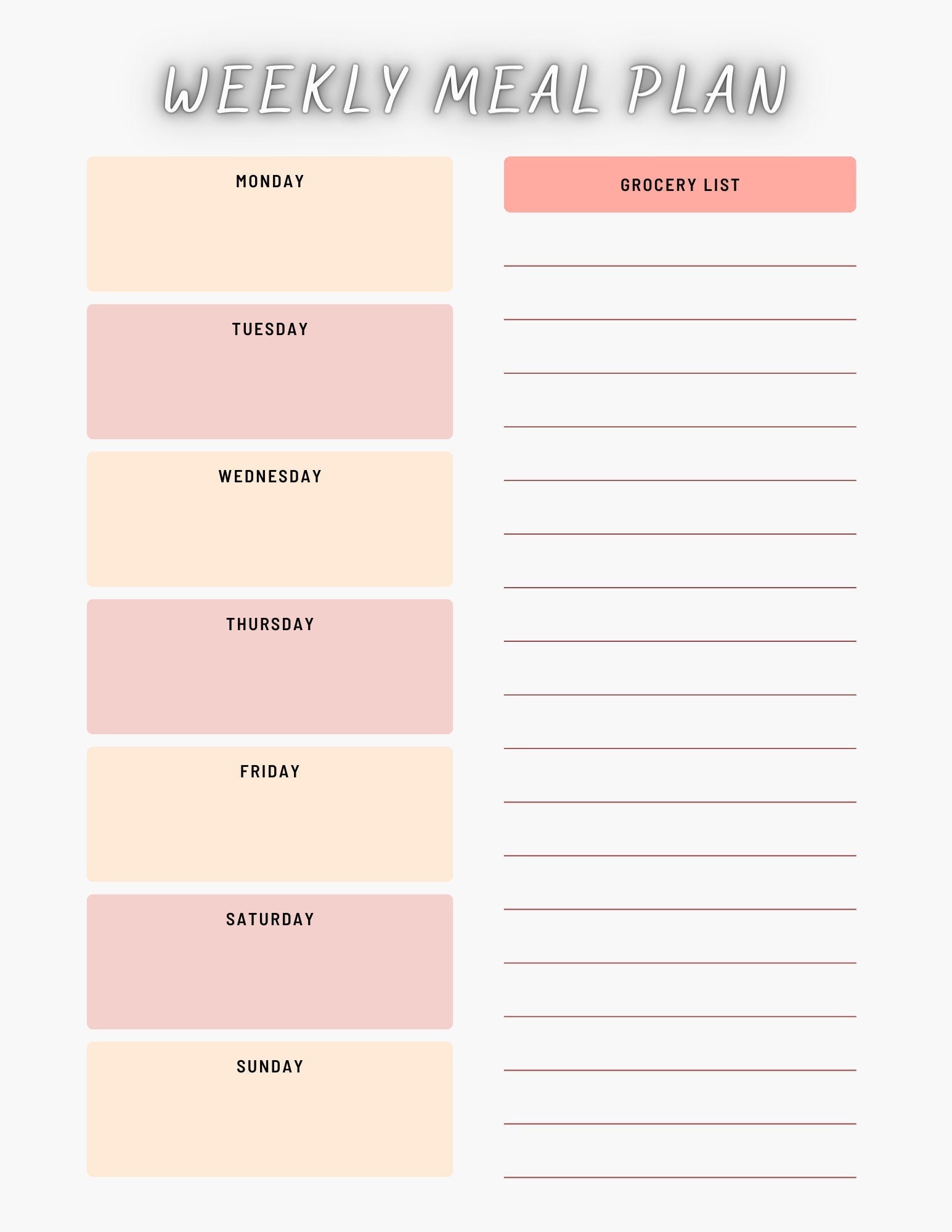 Simple Weekly Meal Plan Sheet Printable - Etsy