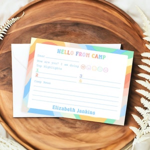 Ensemble de papeterie de colonie de vacances personnalisée pour fille | Cartes pour notes Camp d'été | Lettres bonjour du camp pour le paquet de soins de camp d'été