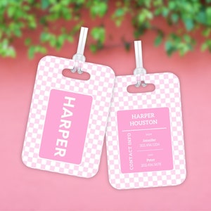 Étiquette de sac personnalisée pour enfants pour la rentrée des classes | Étiquette de sac à langer pour garderie | Étiquette à bagage personnalisée étanche | Cadeaux d'anniversaire pour fille rose