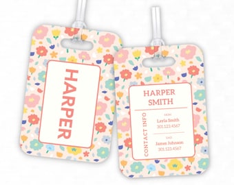 Personalized Floral Bag Tag | Custom Monogram for Backpack or Diaper Bag
