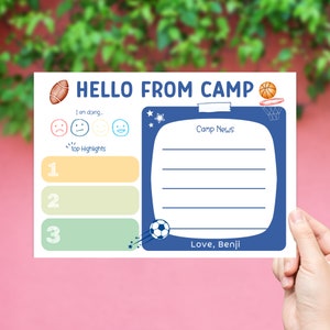 Personalized Summer Camp Stationery Set For Boys | Sports Summer Camp Notes | Hello from Camp Letters for Summer Camp Care Package