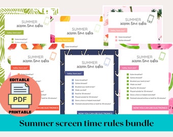 Editable Summer Screen Time Rules Checklist | Kids Daily Routine (Digital Download)