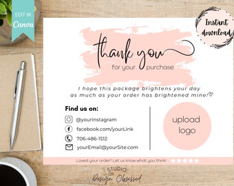 Editable Business Thank You Card Template | Printable Package Insert (Digital Download)