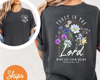 Trust In The Lord Shirt, Retro Floral Christian Tee, Bible Verse Apparel, Religious Mom Gift