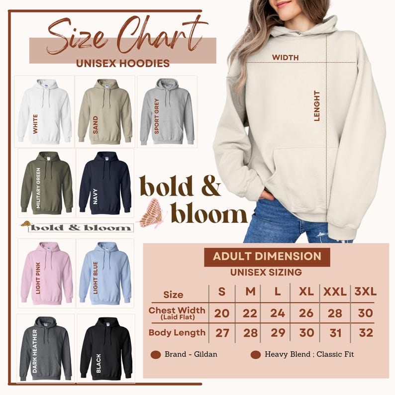the size chart for a women's hoodie sweatshirt