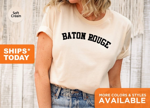 Flag of Baton Rouge Louisiana T-Shirt Women Shirts Cotton Novelty Blouses  at  Women's Clothing store