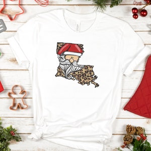 Lousiana Leopard Santa tshirt, Louisiana Christmas Shirt,Santa tee,Christmas Leopard Shirt