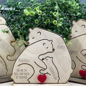 Custom Bear Family Puzzle,Bear Family Puzzle Engraved Keepsake Gift for Parents and Children , Animal Family Home Decor, Family name