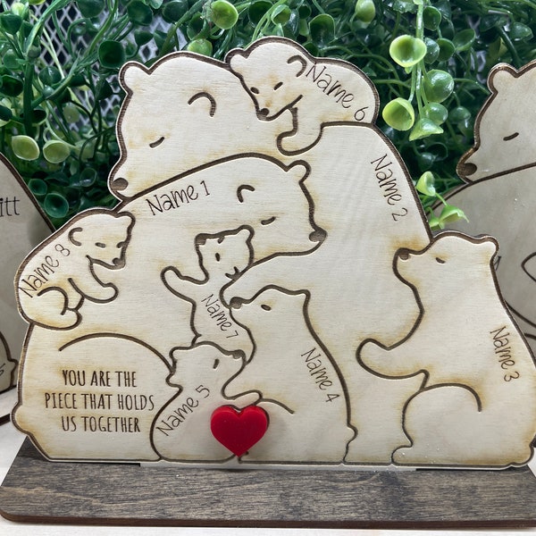 Personalized Bear Family Puzzle,Bear Family Puzzle Engraved Keepsake Gift for Parents and Children , Animal Family Home Decor, Family name
