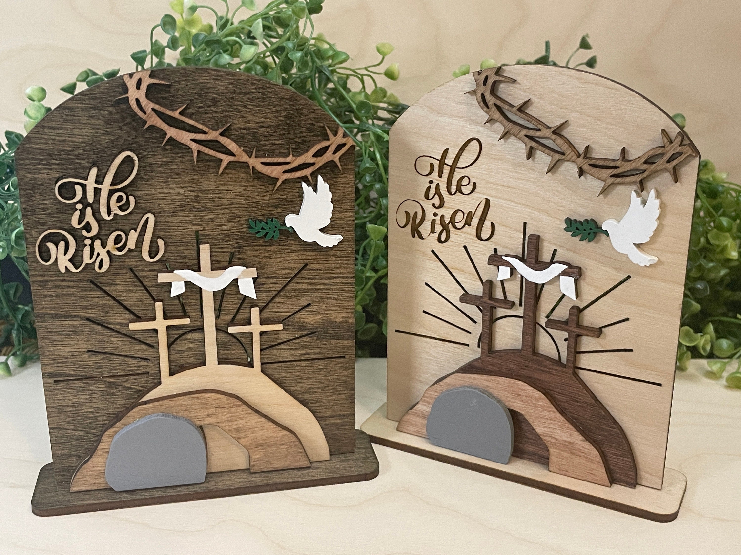 Empty Tomb &quot; He is Risen&quot; Religious Decor, Christian Easter Tomb, He is Risen, Resurrection Cross, Religious Display, Easter Empty Tomb