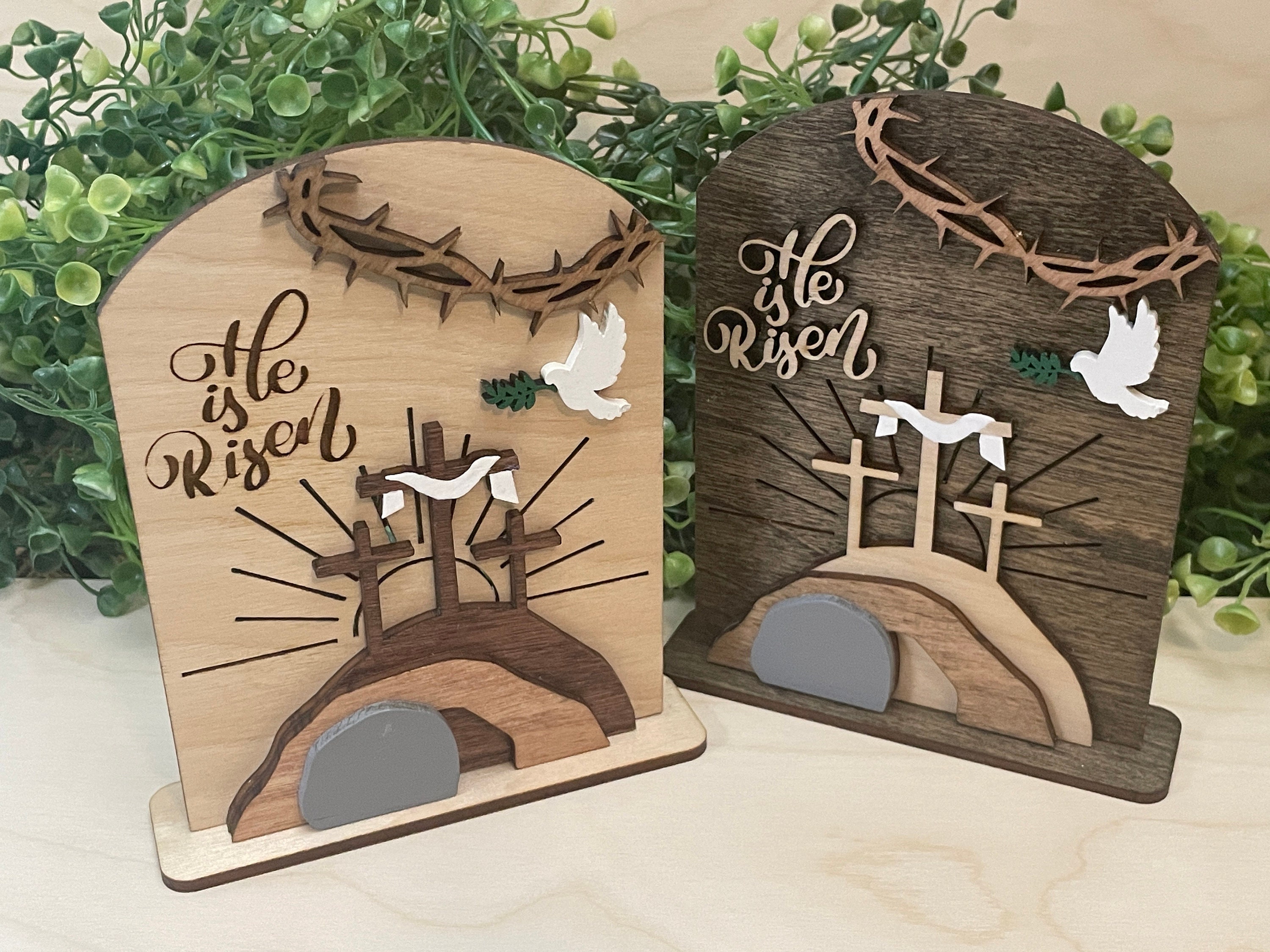 Empty Tomb &quot; He is Risen&quot; Religious Decor, Christian Easter Tomb, He is Risen, Resurrection Cross, Religious Display, Easter Empty Tomb