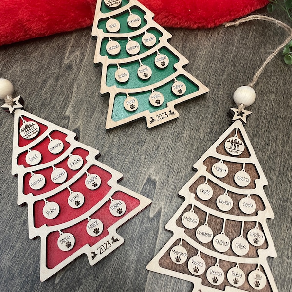 Custom Family Christmas Tree Ornament: Up to 15 Names, Pets Welcome