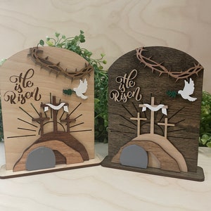 He Is Risen Easter Decor: Wooden Empty Tomb Scene