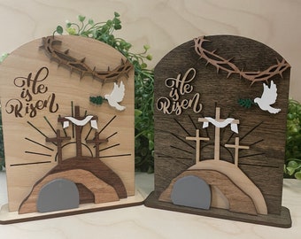 He Is Risen Easter Resurrection Display Decor Wooden Empty Tomb Scene