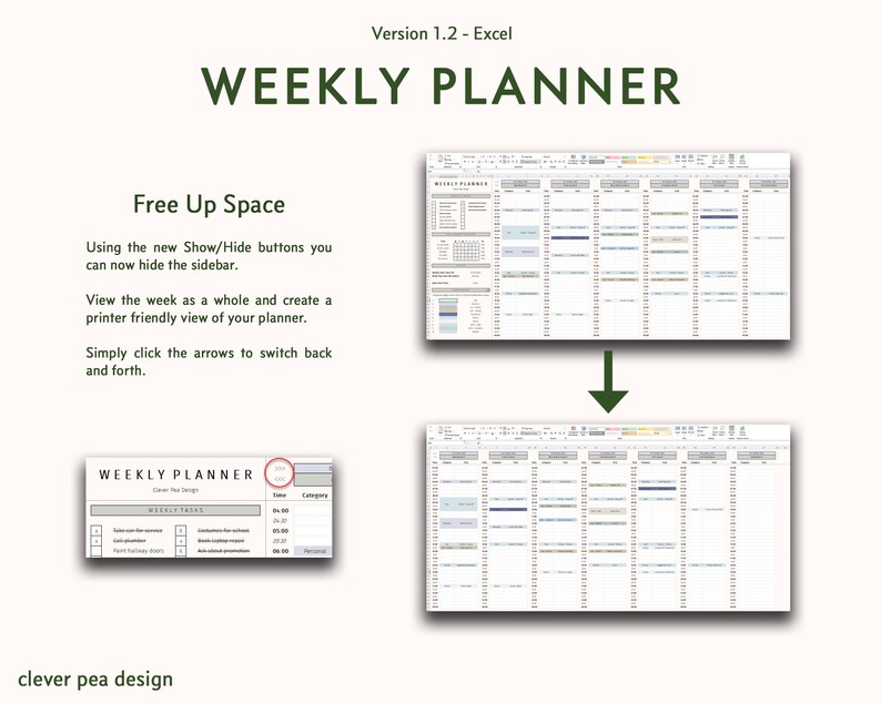 Weekly Planner Excel Template Daily Task Schedule to Do - Etsy