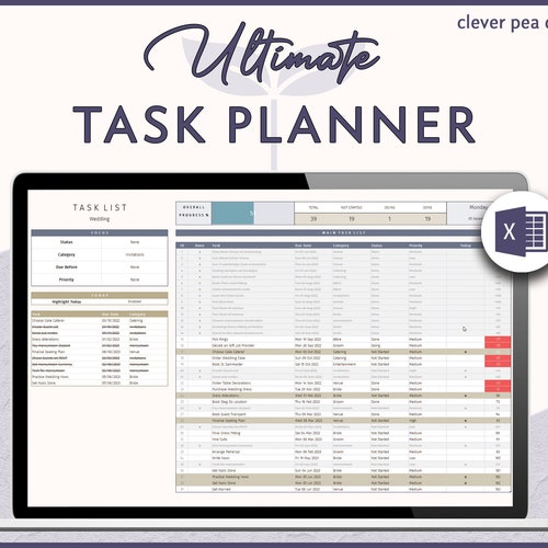 Task Planner Excel Template Digital Planner Digital Smart Etsy