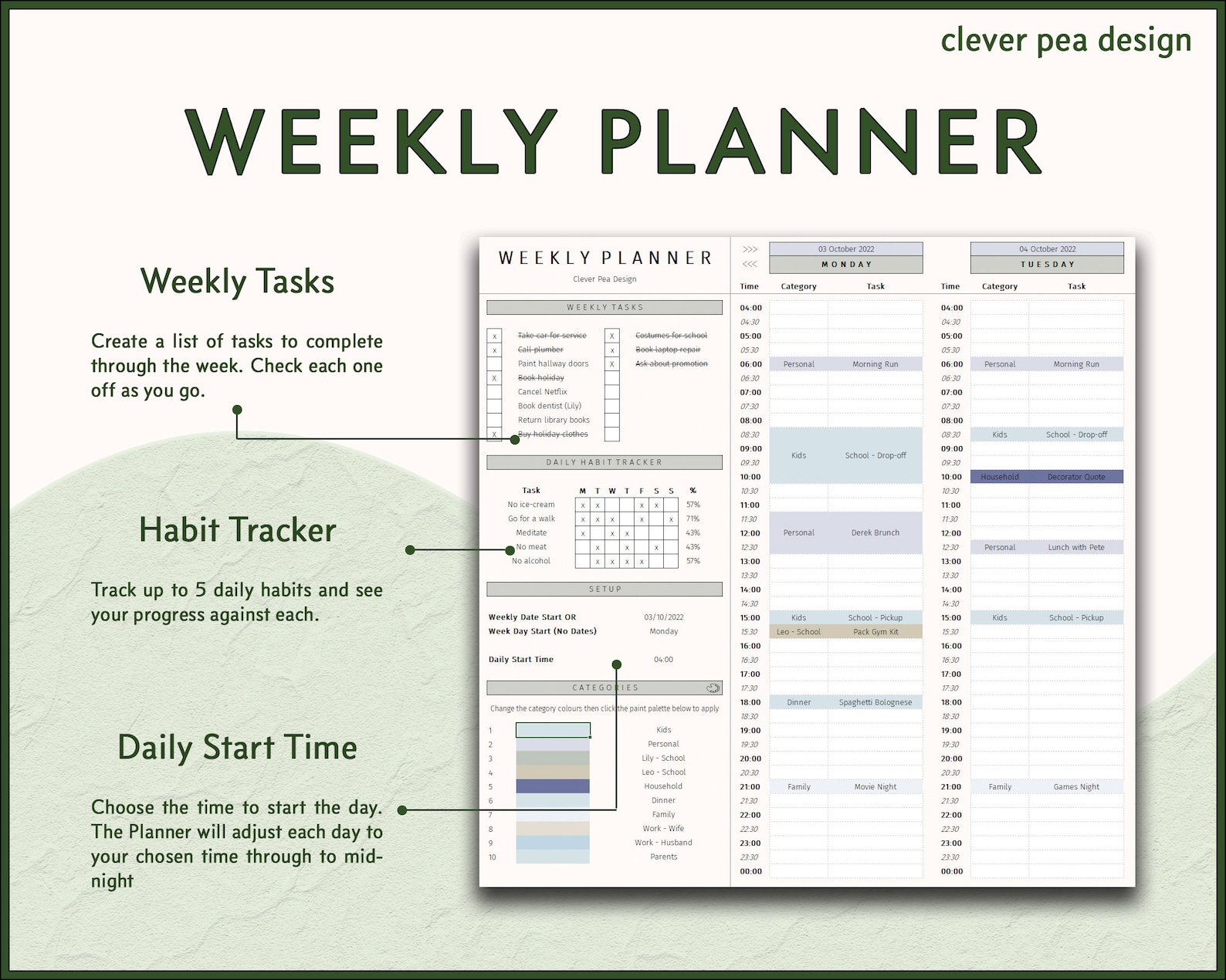 Weekly Planner Excel Template | Daily Task Schedule | to Do List ...