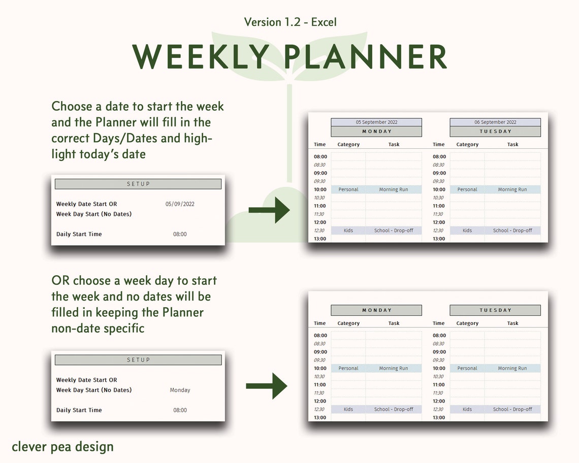 Weekly Planner Excel Template Daily Task Schedule to Do - Etsy