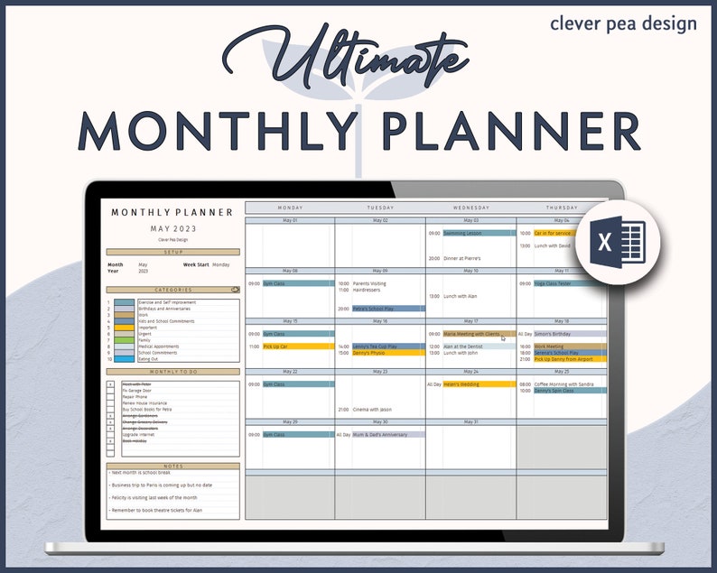 Ultimate Planner Bundle Digital Planners Excel Template Weekly Planner Monthly Planner Habit