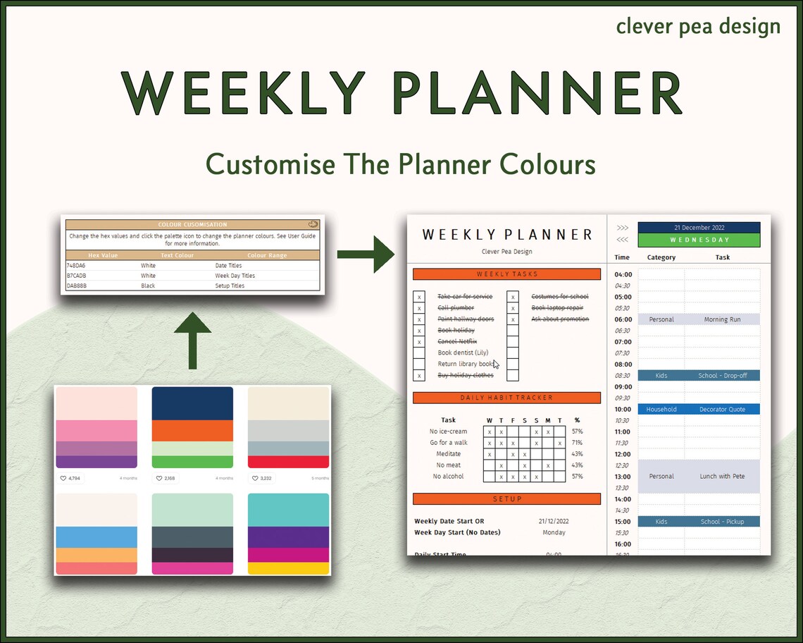 Weekly Planner Excel Template Daily Task Schedule to Do Etsy UK