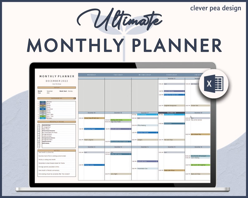 Monthly Planner Excel Template Task Schedule To Do List Excel Monthly 