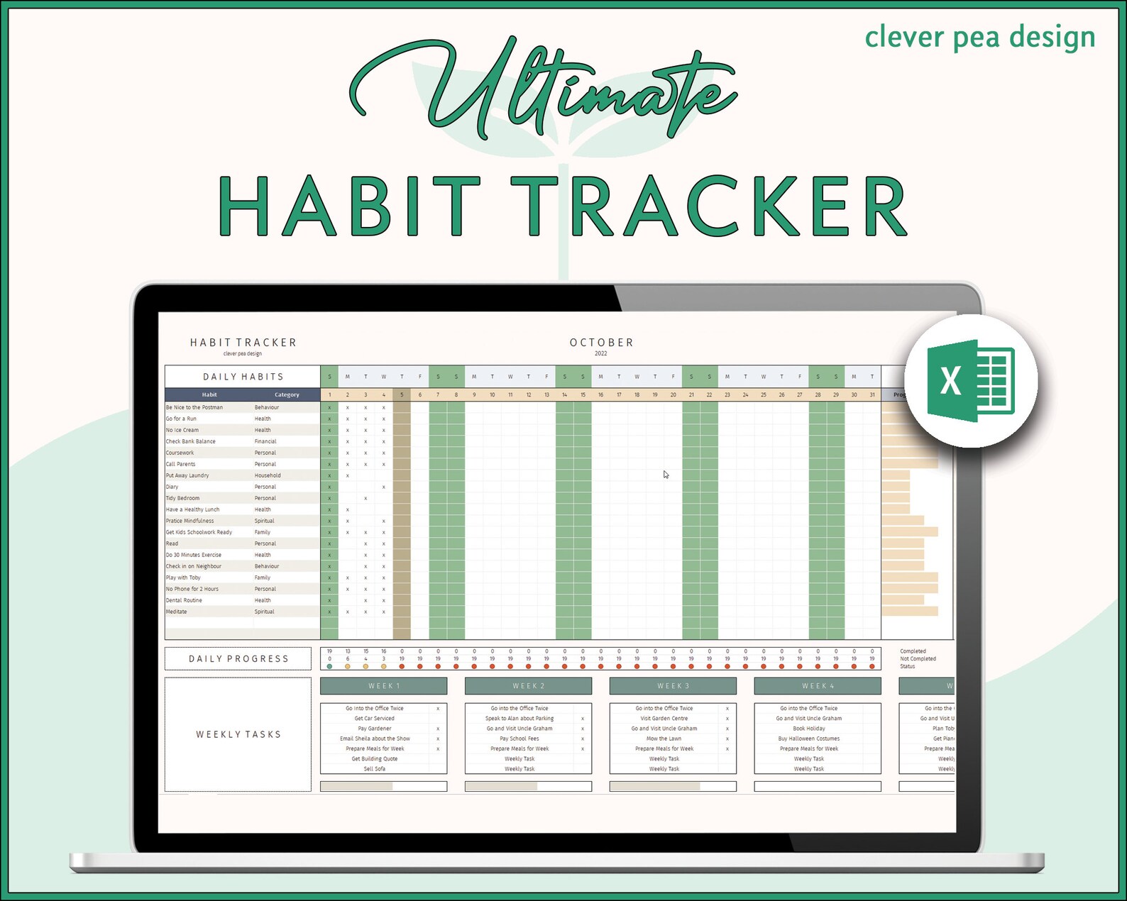 Habit Tracker For Excel Template Etsy UK