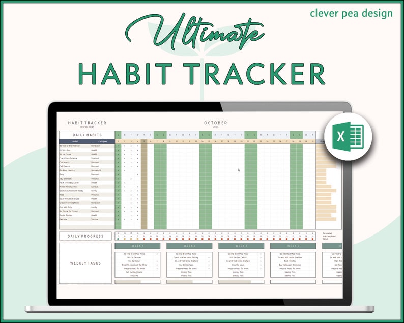 Habit Tracker for Excel Template Etsy UK