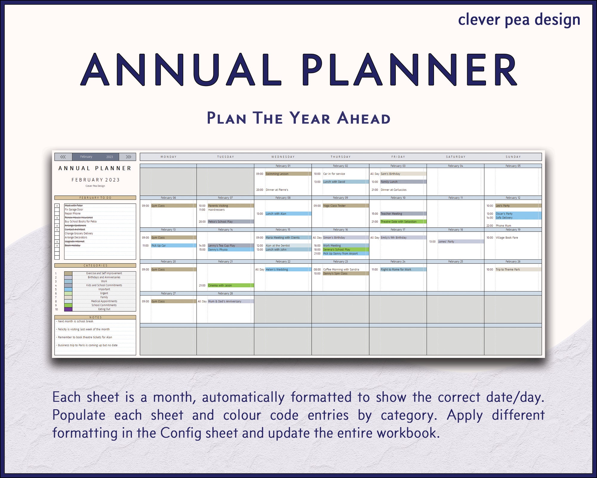 Annual Planner Excel Template | Task Schedule | to Do List | Excel ...