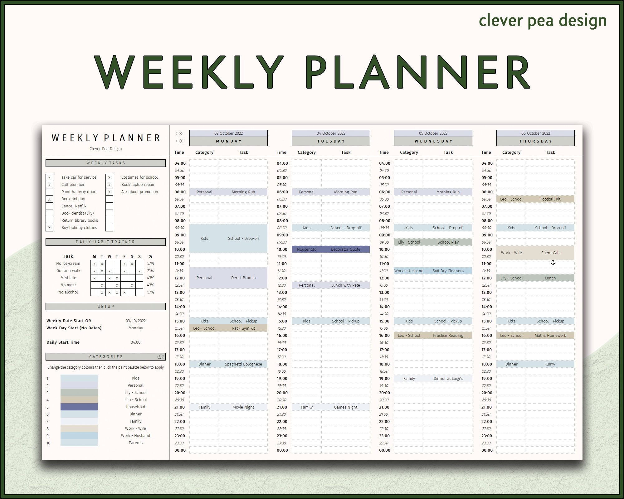 Weekly Planner Excel Template | Daily Task Schedule | to Do List ...